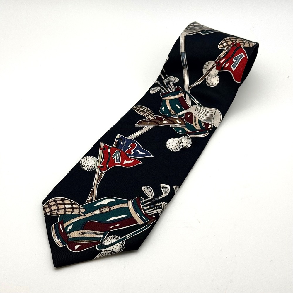American Sports Classics Mens Silk Golf Tie Black Novelty Golf Bags Clubs USA